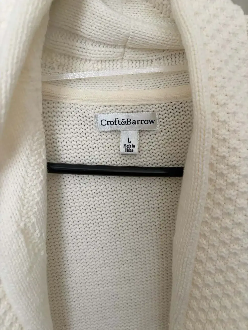 Croft & Barrow Cream Open Front Cardigan Sweater Shawl Collar Cable Knit Size L